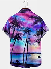 voordelige Tropische planten-Voor heren Kokosnootboom Tropische planten Overhemd Hawaiiaans overhemd Aloha-shirt Korte Mouw Overhemd Strijkijzer Tropisch Modieus Streetwear Straat Casual Dagelijks Rood Paars Bruin S M L