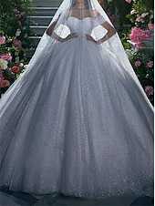 economico Abiti da sposa-Abiti da Sposa Formali per Fidanzamento Sparkle  Shine Abito da Ballo Spalle Scoperte Maniche a Cappuccio Strascico Cappella Abiti da Sposa Squinato con Colore Solido