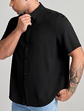 halpa Miesten suuret vapaa-ajan paidat-Miesten Tavallinen Paita Button Up paita Lyhythihainen Paita Sänkyjen avaus ulko- Loma Musta Pluskoko Vaatetus Moderni tyyli Yksivärinen Retro / vintage