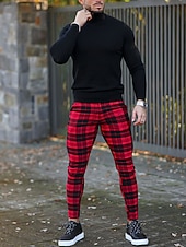 economico pantaloni eleganti da uomo stampati in 3D-Per uomo Pantaloni Chino Pantaloni chino Pantaloni eleganti scozzesi Tasche A quadri Comfort Traspirante Esterno Giornaliero Per uscire Di tendenza Streetwear Bianco Rosso