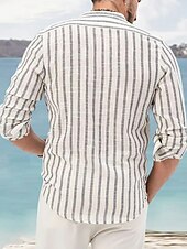 economico Camicie di lino-Per uomo Maglietta informale Camicia estiva Camicia da spiaggia Bianco Rosa Blu Manica lunga A strisce Colletto Primavera estate Hawaiano Per eventi Abbigliamento Stampa