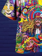 economico Magliette di Halloween-Camicia uomo Halloween musica hippie estate hawaiana a bottoni maniche corte moda streetwear casual hawaiana estate primavera colletto cubano stampa abbottonata bianca nera  verde gialla