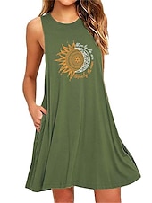 abordables Camisones y camisas de dormir para mujeres-Camisón de talla grande para mujer, camisón, vestido con flores, básico, informal, cómodo, para el hogar, para vacaciones, de algodón, transpirable, cuello redondo, sin mangas, con bolsillo, para