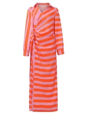 abordables Robes décontractées-robe chemise femme moulante robe portefeuille maxi robe longue extérieur mode quotidienne bohème col chemise froncé fendu manches longues été automne printemps 2023 coupe régulière violet orange vert