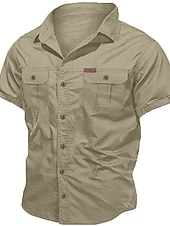 cheap Men&#039;s Work Shirts-Men&#039;s Shirt Workwear Shirts Casual Shirt Work Shirt Button Up Shirt Cargo Shirt Black Navy Blue khaki Army Green Beige Short Sleeve Plain Turndown Vacation Going out Button-Down Clothing Apparel