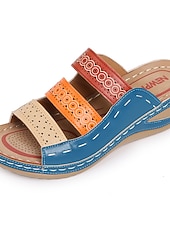 economico Infradito scivolosi-sandali con zeppa ortopedici da donna bohémien chic: vivaci cinturini multicolori, comodo supporto per l'arco plantare, calzature estive alla moda