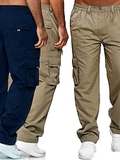 levne Cargo kalhoty-Pánské Kargo kalhoty Nákladní kalhoty Pracovní kalhoty Elastický pas Multi kapsa Straight-Leg Bez vzoru Práce Jednoduchý Na běžné nošení Námořnická modř Vojenská zelená