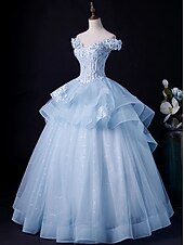 cheap Weddings &amp; Events-Ball Gown Evening Gown Minimalist Dress Formal Wedding Guest Floor Length Sleeveless Off Shoulder Tulle Backless with Pleats Appliques Masquerade Dress