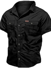cheap Men&#039;s Work Shirts-Men&#039;s Shirt Workwear Shirts Casual Shirt Work Shirt Button Up Shirt Cargo Shirt Black Navy Blue khaki Army Green Beige Short Sleeve Plain Turndown Vacation Going out Button-Down Clothing Apparel