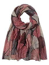 economico Sciarpe-sciarpe con stampa di piante retrò donne scialle con stampa di foglie di ginkgo e impacchi sciarpa stile lungo hijab con fiore foulard laday
