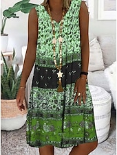 cheap Boho Dress-Women&#039;s Mini Dress Casual Dress Petite Dress A Line Dress Slip Dress Bohemia Vintage Fashion Vacation Party Casual Regular Fit Floral Color Block Ditsy Floral Sleeveless V Neck Yellow