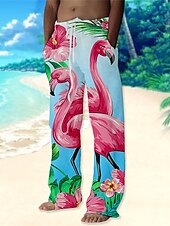 olcso Nyomtatott alkalmi férfi nadrágok-Férfi Nadrág Nyári nadrág Strand nadrág Zsinór Rugalmas derék Egyenes lábbal Állat Flamingó Grafikai nyomatok Mokaszinok Hétköznapi Napi Szabadság Utcai sikk Hawaii Arcpír rózsaszín Medence