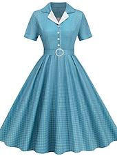 levne Šaty-Retro 50. léta Rockabilly Ke kolenům Houpací šaty Flare šaty Košilové šaty S páskem Pléd Dámské Karneval Plesová maškaráda Čajový dýchánek Běžné / Denní Retro tematická párty Dospělé Šaty Jaro léto