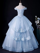 cheap Weddings &amp; Events-Ball Gown Evening Gown Minimalist Dress Formal Wedding Guest Floor Length Sleeveless Off Shoulder Tulle Backless with Pleats Appliques Masquerade Dress