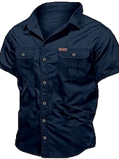 cheap Men&#039;s Work Shirts-Men&#039;s Shirt Workwear Shirts Casual Shirt Work Shirt Button Up Shirt Cargo Shirt Black Navy Blue khaki Army Green Beige Short Sleeve Plain Turndown Vacation Going out Button-Down Clothing Apparel
