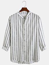 economico Camicie di lino-Per uomo Maglietta informale Camicia estiva Camicia da spiaggia Bianco Rosa Blu Manica lunga A strisce Colletto Primavera estate Hawaiano Per eventi Abbigliamento Stampa
