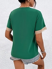 preiswerte Spitzenoberteile-Damen Weiße Elegante Spitzen Tops Loch Bluse T-Shirt Burgunder Tee Schlichte Reguläre Tops Kurze Ärmel V-Ausschnitt Reguläre Passform Täglich Wochenende Romantische Petite Tops Sommer Urlaub Trag