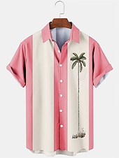 economico Piante tropicali-Per uomo Color Block Albero di cocco Piante tropicali Camicia Camicia hawaiana Camicia da bowling Manica corta Camicia Collo ripiegabile Di tendenza Stile anni &#039;50 Comodo Da mare Strada Per uscire