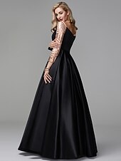 olcso Estélyi ruhák-báli ruha fekete ruha vintage quinceanera formális estélyi földig érő hosszú ujjú vállról szatén flitterrel 2024