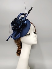 preiswerte Faszinator-Fascinators Kentucky Derby Hut Kopfbedeckung Kopfbedeckung Federn Netzschleier Hut Herbsthochzeit Damentag Cocktail Royal Astcot mit Kappe Blumenkopfbedeckung Kopfbedeckung