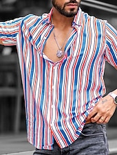 economico camicia da uomo con bottoni-Per uomo Camicia Camicia Estiva Camicia casual Camicia con Bottoni Camicie a righe Rosa Manica Corta A righe Collo ripiegato Vacanza Quotidiano Stampato Abbigliamento Cotone Misto Cotone Moda Casual