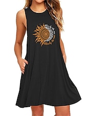 abordables Camisones y camisas de dormir para mujeres-Camisón de talla grande para mujer, camisón, vestido con flores, básico, informal, cómodo, para el hogar, para vacaciones, de algodón, transpirable, cuello redondo, sin mangas, con bolsillo, para