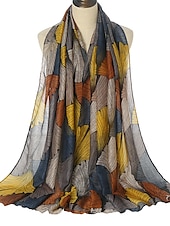 economico Sciarpe-sciarpe con stampa di piante retrò donne scialle con stampa di foglie di ginkgo e impacchi sciarpa stile lungo hijab con fiore foulard laday