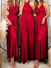 baratos Vestidos para Madrinhas-Tubinho Vestido de Madrinha Halter pescoço Sem Manga Elegante Até o Tornozelo Elastano com Pregas / Cor Única 2022