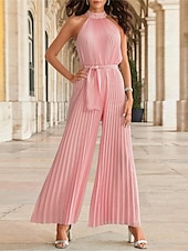 billiga Byxdräkter &amp;amp; Jumpsuits-strand bröllop jumpsuits elegant klänning bröllop gäst semester ankellång ärmlös halter hals chiffong med veck remsklänning för att imponera 2025