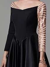 olcso Estélyi ruhák-báli ruha fekete ruha vintage quinceanera formális estélyi földig érő hosszú ujjú vállról szatén flitterrel 2024