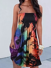 billige Sundresses-Dame Strandkjole Resort Wear Strandklær Mini kjole Trykt mønster Varmt Elegant Grafisk Stroppeløs Ermeløs Standard passform Daglig Ut på byen Flerfarget Svart 2023 Sommer Vår S M L XL