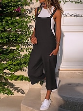 preiswerte Overall-Damen Normal Latzhose Strassenmode Feste Farbe Gurt U-Ausschnitt Tasche Urlaub Täglich Regular Fit Schwarz Wein Armeegrün Sommer