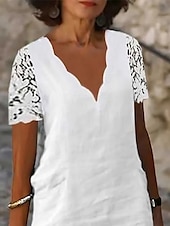 abordables concevoir des robes en coton et lin-Femmes Blanche Été Printemps Robe Midi Robes inspirées du lin Robe Blanche Robe Décontractée Moderne Occasionnel Mature Extérieur Vacances Quotidien Coupe régulière Uni Col en V