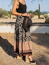 levne sukně-dámská houpačka dlouhá sukně bohemia maxi sukně volánkový potisk grafika ulice dovolená jaro &amp;amp; letní móda ve stylu pobřežní babičky boho černá světle zelená modrá fialová