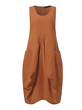 cheap Design Cotton &amp; Linen Dresses-Women&#039;s ArmyGreen Navy Blue Orange Summer Spring Midi Dress Cotton Linen Dresses Casual Dress Cotton Summer Dress Basic Classic Casual Outdoor Daily Regular Fit Pure Color U Neck