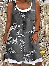 billiga Plusstorlekskollektion-kvinnors plus size kurva casual klänning tankklänning blommig midiklänning ärmlös knapp falsk tvådelad u-halsmode utomhusblå himmelsblå sommar vår l xl xxl 3xl 4xl