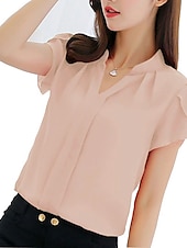economico Top da Lavoro per Donne-Per donna Camicia Blusa Bianco Rosa Rosso Liscio Manica corta Ufficio Informale Essenziale Elegante A V Standard Taglia piccola S