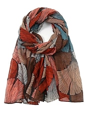economico Sciarpe-sciarpe con stampa di piante retrò donne scialle con stampa di foglie di ginkgo e impacchi sciarpa stile lungo hijab con fiore foulard laday