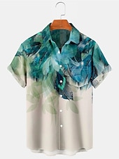 preiswerte Pflanzen Muster-Herren Blätter Hemd Knopfhemd Kurzarm Tropisch Mode Streetwear Straße Täglich Wochenende Sommer Frühling Umlegekragen Druck Button-Down Schwarz + Schwarz Gelb Blau Gray + blau Kaffee