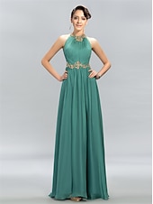 billiga GRÖN-A-linje bröllopsgäst klänningar elegant klänning festkläder bröllopsparty golvlängd ärmlös halterneck chiffon med rynkad appliques 2025