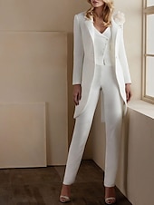 economico Tailleur pantalone della mamma-Completi pantaloni a 3 pezzi Elegante Smoking Matrimonio Inviti a matrimoni Lunghezza alla caviglia Maniche lunghe Scollatura a V Autunno Inviti a matrimoni Tessuto elasticizzato con applicazioni