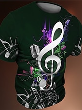 billige 3D T-skjorter-musikk festival Herre Grafisk Musikknotater T skjorte T-skjorter Kortermet T skjorte 3D-utskrift Crew-hals Skjorte Årgang Mote Designer utendørs Avslappet Daglig Gul Rød Lilla Vår sommer Klær S M L