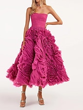 cheap Prom Dresses-Beach Wedding A-Line Prom Dresses Floral Dress Wedding Guest Quinceanera Ankle Length Sleeveless Strapless Tulle Backless with Ruched 2025