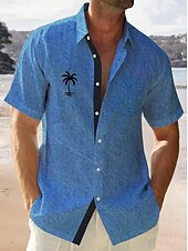 preiswerte Pflanzen Muster-Herren Blätter Hemd Knopfhemd Kurzarm Tropisch Mode Streetwear Straße Täglich Wochenende Sommer Frühling Umlegekragen Druck Button-Down Schwarz + Schwarz Gelb Blau Gray + blau Kaffee
