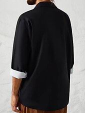 cheap Men&#039;s Button Up Shirts-Men&#039;s Shirt Summer Shirt Button Up Shirt Casual Shirt Bowling Shirt Black Long Sleeve Color Block Lapel Street Vacation Pocket Clothing Apparel Fashion 1950s Leisure Hawaiian