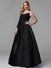 olcso Estélyi ruhák-báli ruha fekete ruha vintage quinceanera formális estélyi földig érő hosszú ujjú vállról szatén flitterrel 2024