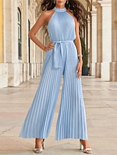 billiga Byxdräkter &amp;amp; Jumpsuits-strand bröllop jumpsuits elegant klänning bröllop gäst semester ankellång ärmlös halter hals chiffong med veck remsklänning för att imponera 2025