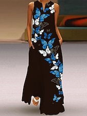 tanie Sukienka Sztuka i Design-Sukienka maxi damska sukienka codzienna sukienka wzorzysta casualowa na świeżym powietrzu wakacje urlop regularny krój pióra bez rękawów dekolt w kształcie litery V biała niebieska ciemnoniebieska