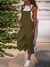 preiswerte Overall-Damen Normal Latzhose Strassenmode Feste Farbe Gurt U-Ausschnitt Tasche Urlaub Täglich Regular Fit Schwarz Wein Armeegrün Sommer