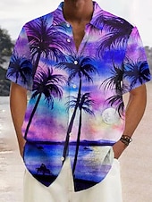 voordelige Tropische planten-Voor heren Kokosnootboom Tropische planten Overhemd Hawaiiaans overhemd Aloha-shirt Korte Mouw Overhemd Strijkijzer Tropisch Modieus Streetwear Straat Casual Dagelijks Rood Paars Bruin S M L